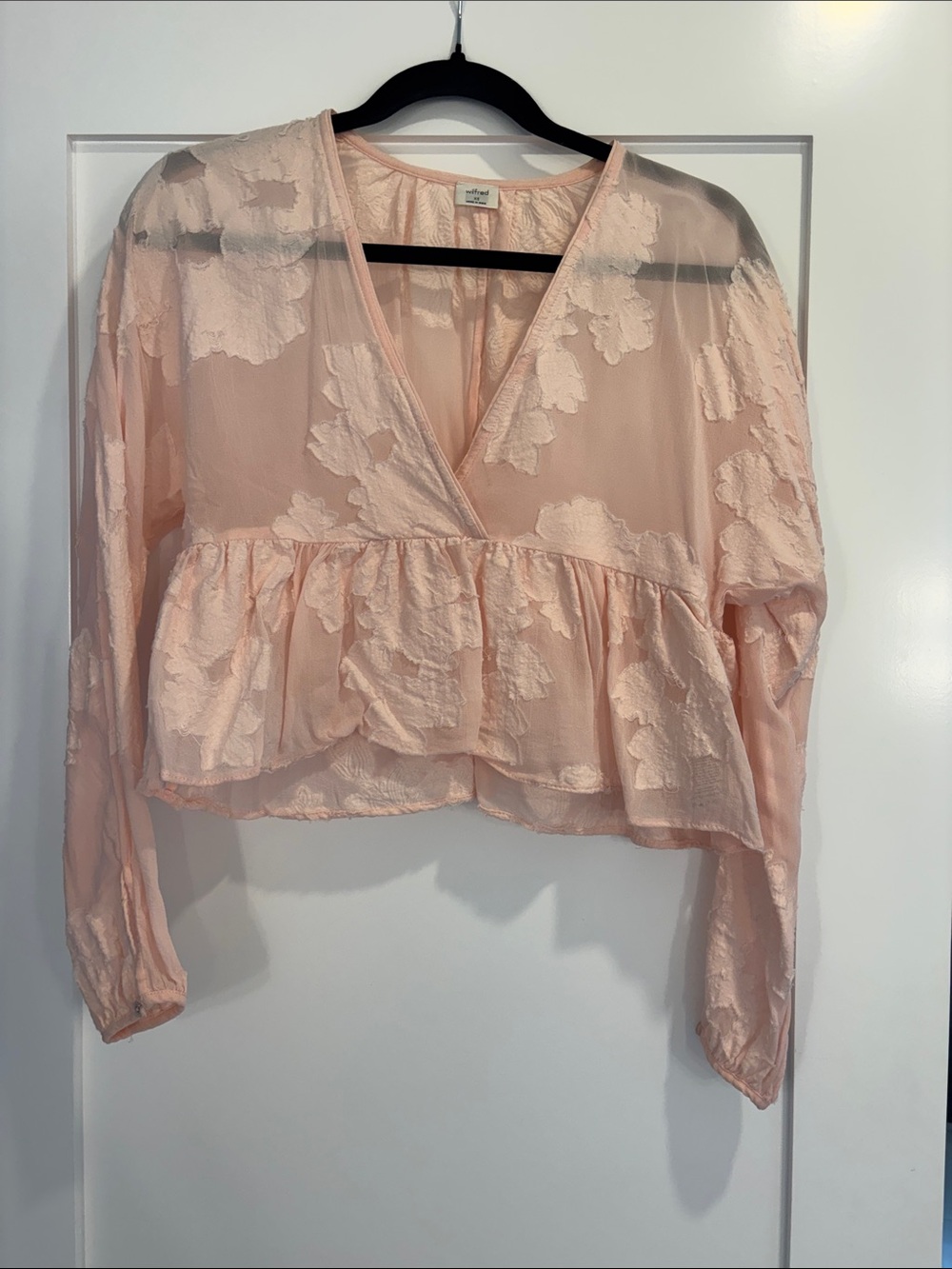 Wilfred Pale Pink Sheer Peplum V-Neck Blouse
